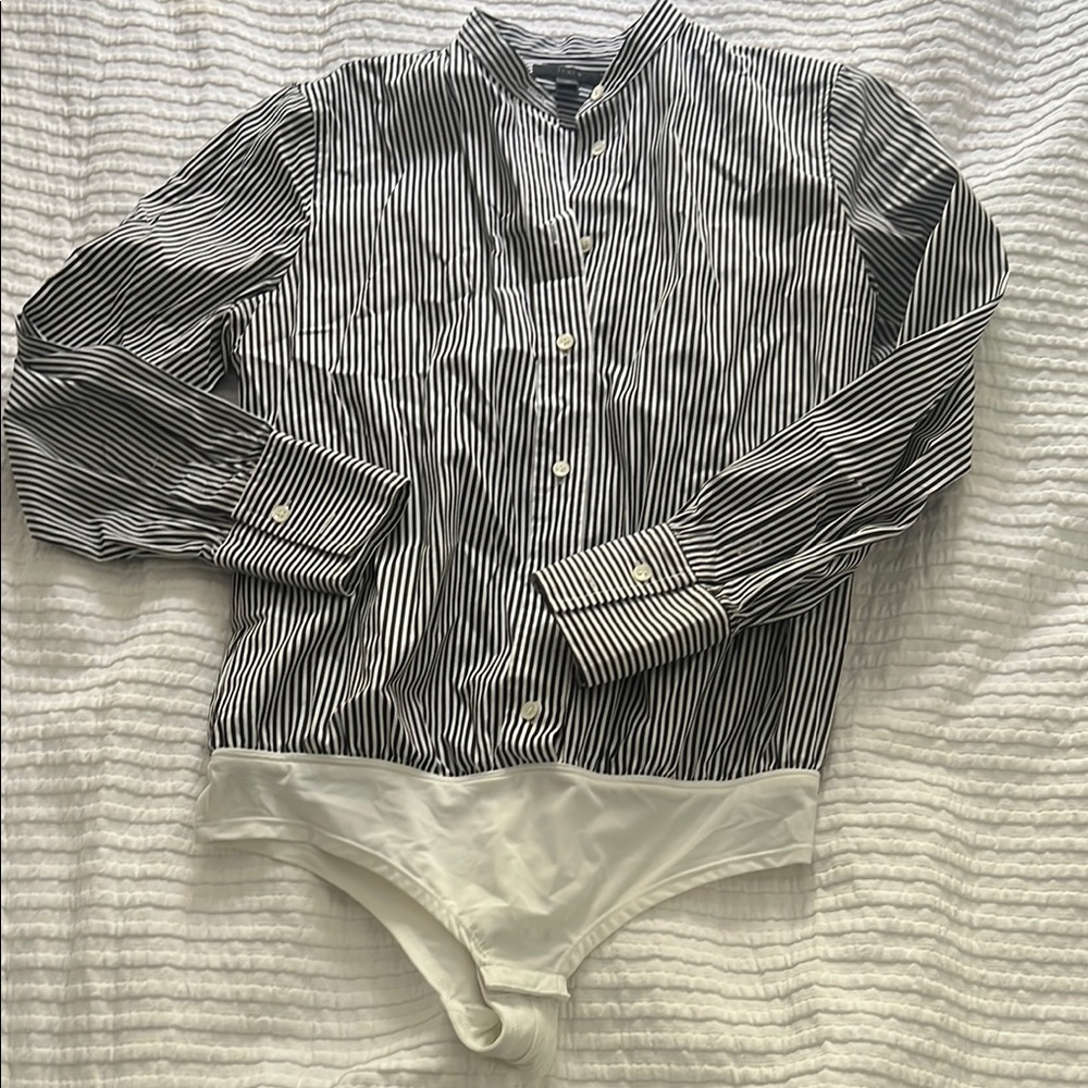 J. Crew Black and White Striped Bodysuit Blouse